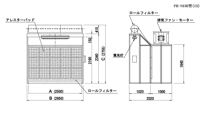 パーカー・ペイント・アレスターブース NHR型（奥行き・開口高ありプレロールフィルター装備）